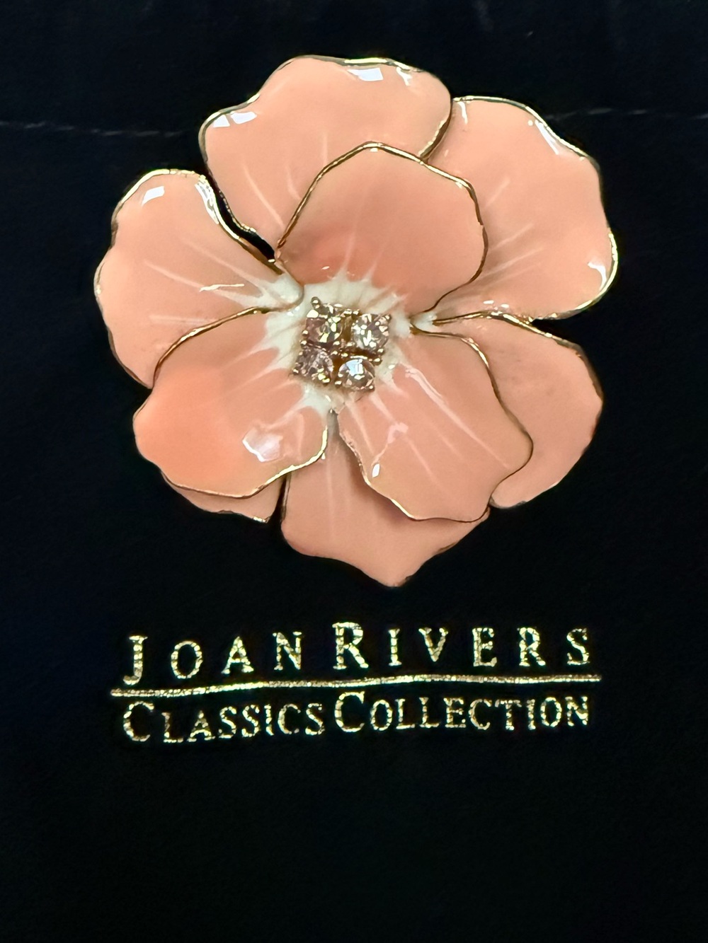Joan Rivers Peach Enamel Floral Brooch with Crystal Center NWOT